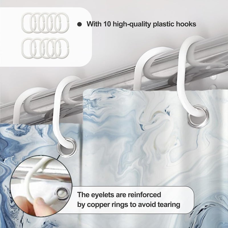 AWERT Blue Marble Shower Curtain - Waterproof for Bathroom Decor, Printed Washable With Hooks, 60x72 Inch - Image 5